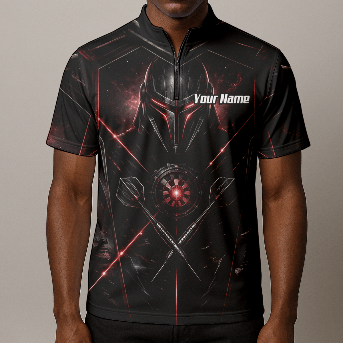 Dart Trikot Herren – Sci - Fi Krieger Helm Personalisierbar Schwarz Rot V9187 - Outfitsuche