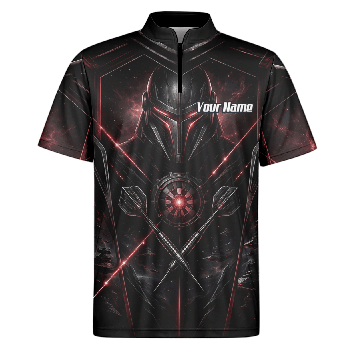 Dart Trikot Herren – Sci - Fi Krieger Helm Personalisierbar Schwarz Rot V9187 - Outfitsuche