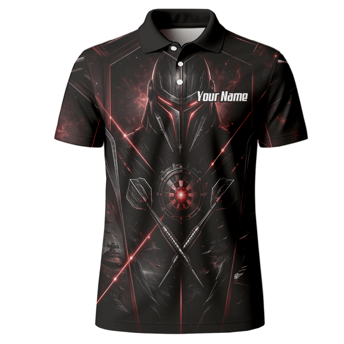 Dart Trikot Herren – Sci - Fi Krieger Helm Personalisierbar Schwarz Rot V9187 - Outfitsuche