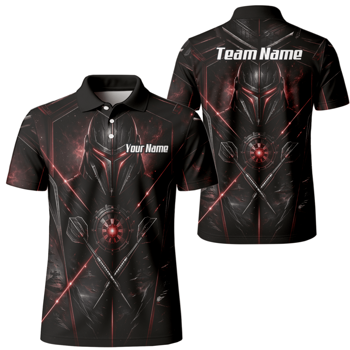 Dart Trikot Herren – Sci - Fi Krieger Helm Personalisierbar Schwarz Rot V9187 - Outfitsuche