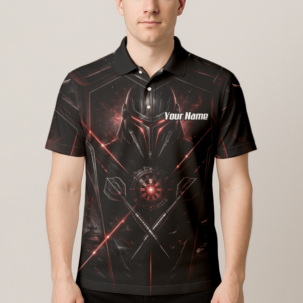 Dart Trikot Herren – Sci - Fi Krieger Helm Personalisierbar Schwarz Rot V9187 - Outfitsuche