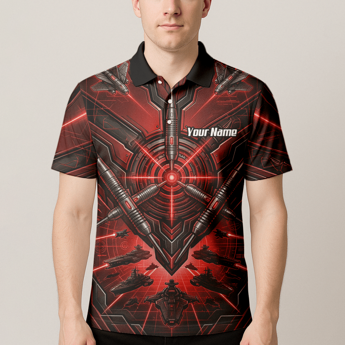Dart Trikot Herren – Sci - Fi Target Design Rot Schwarz H6778 - Outfitsuche