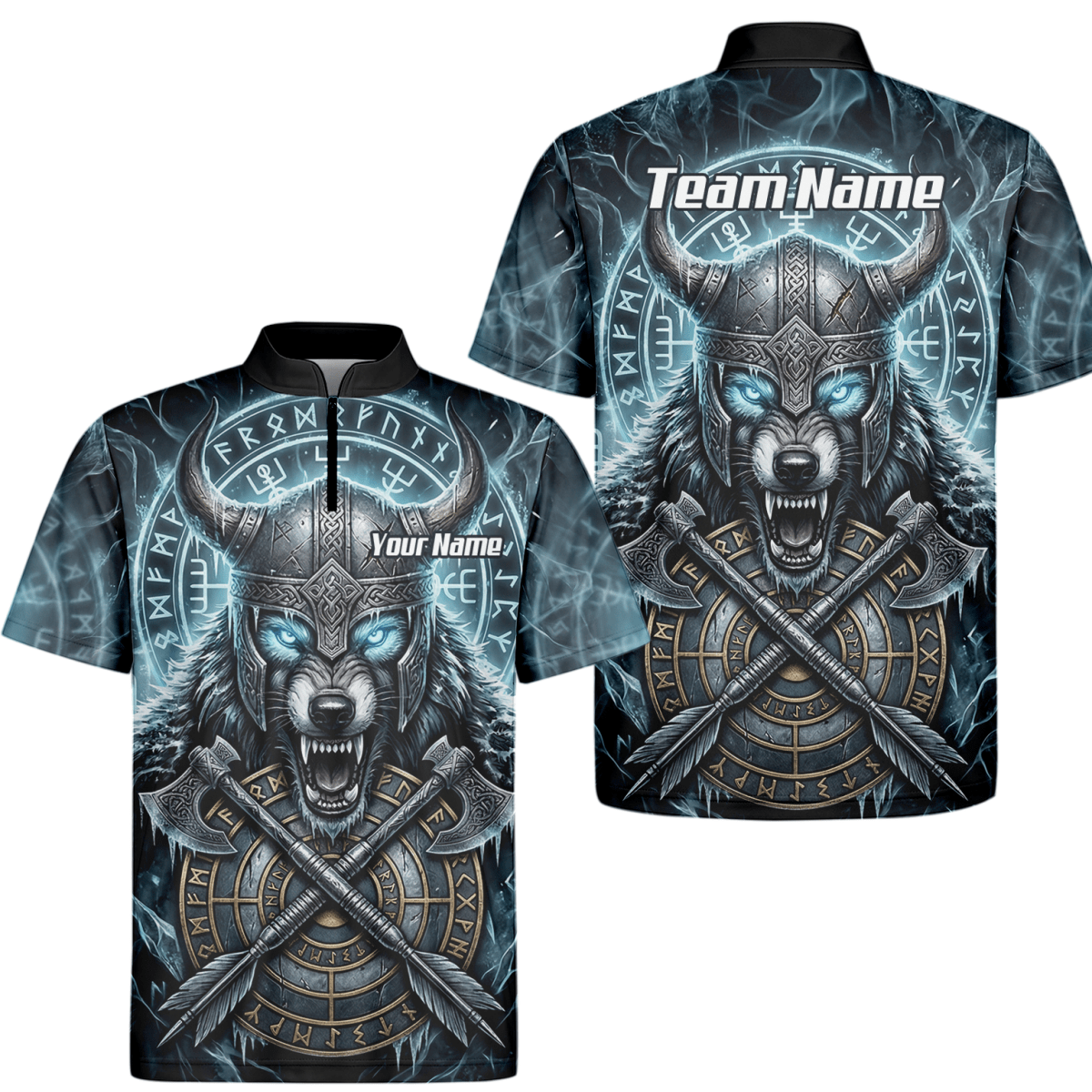 Dart Trikot Herren – Wikinger Wolf & Runen – Blau Schwarz personalisierbar N8517 - Outfitsuche