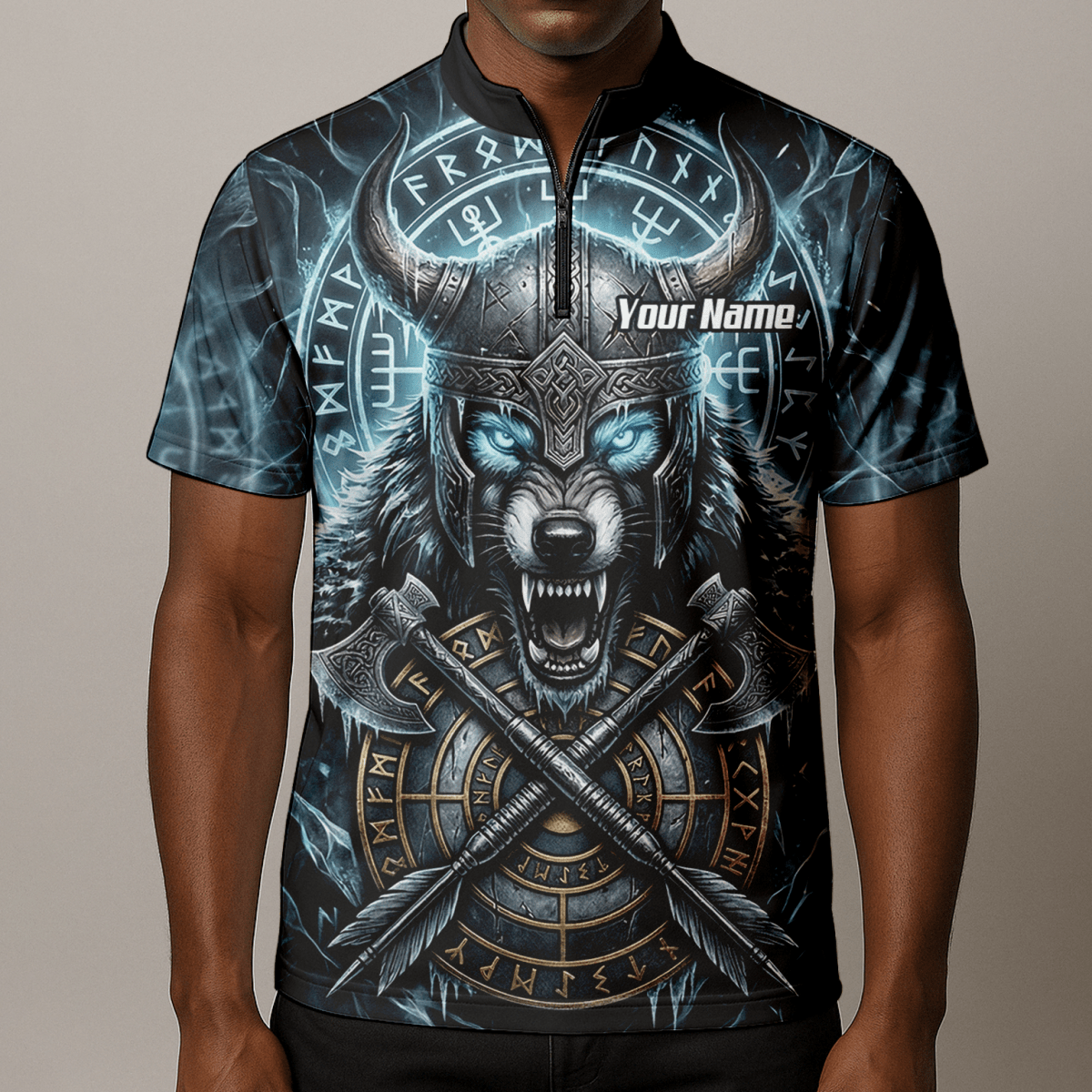 Dart Trikot Herren – Wikinger Wolf & Runen – Blau Schwarz personalisierbar N8517 - Outfitsuche