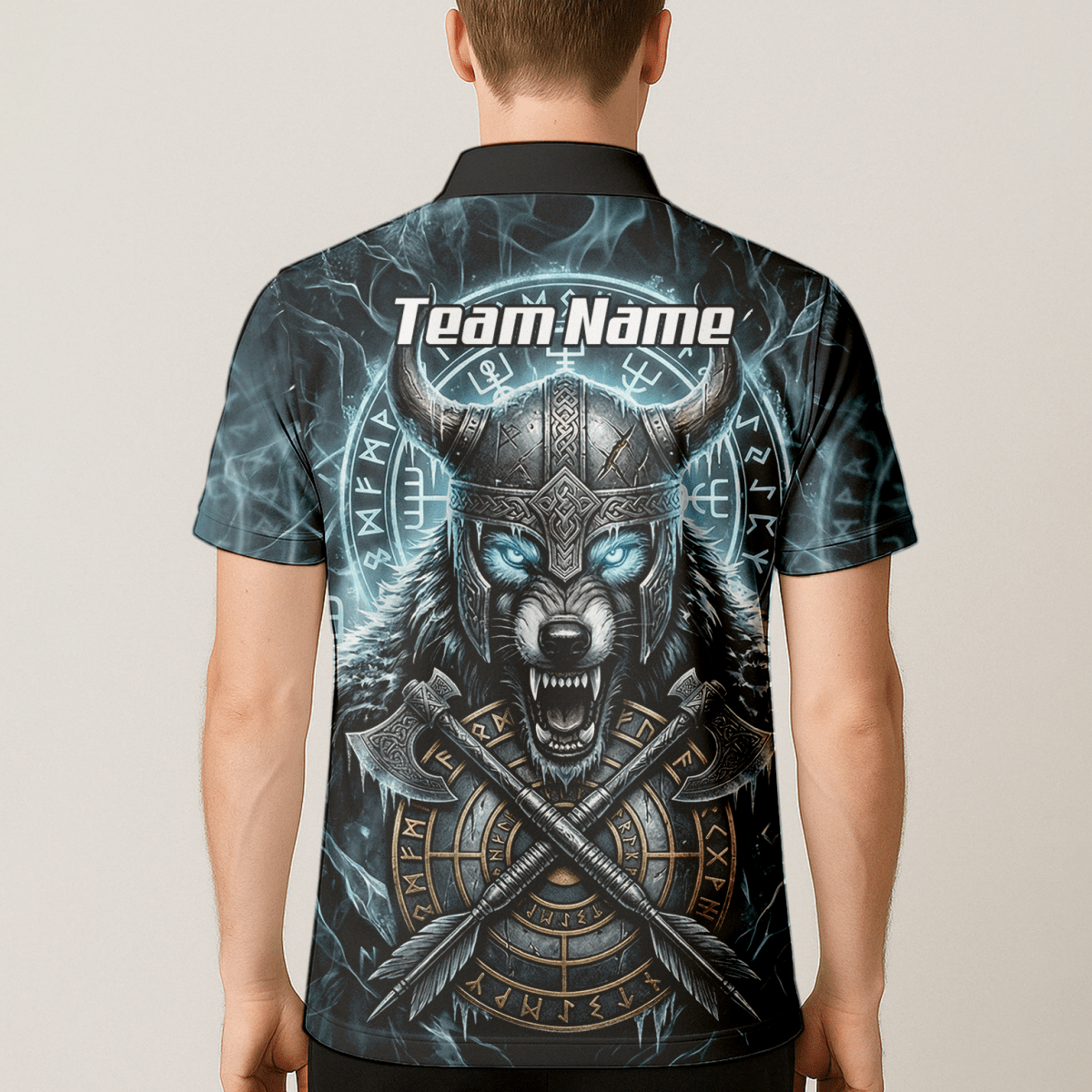 Dart Trikot Herren – Wikinger Wolf & Runen – Blau Schwarz personalisierbar N8517 - Outfitsuche