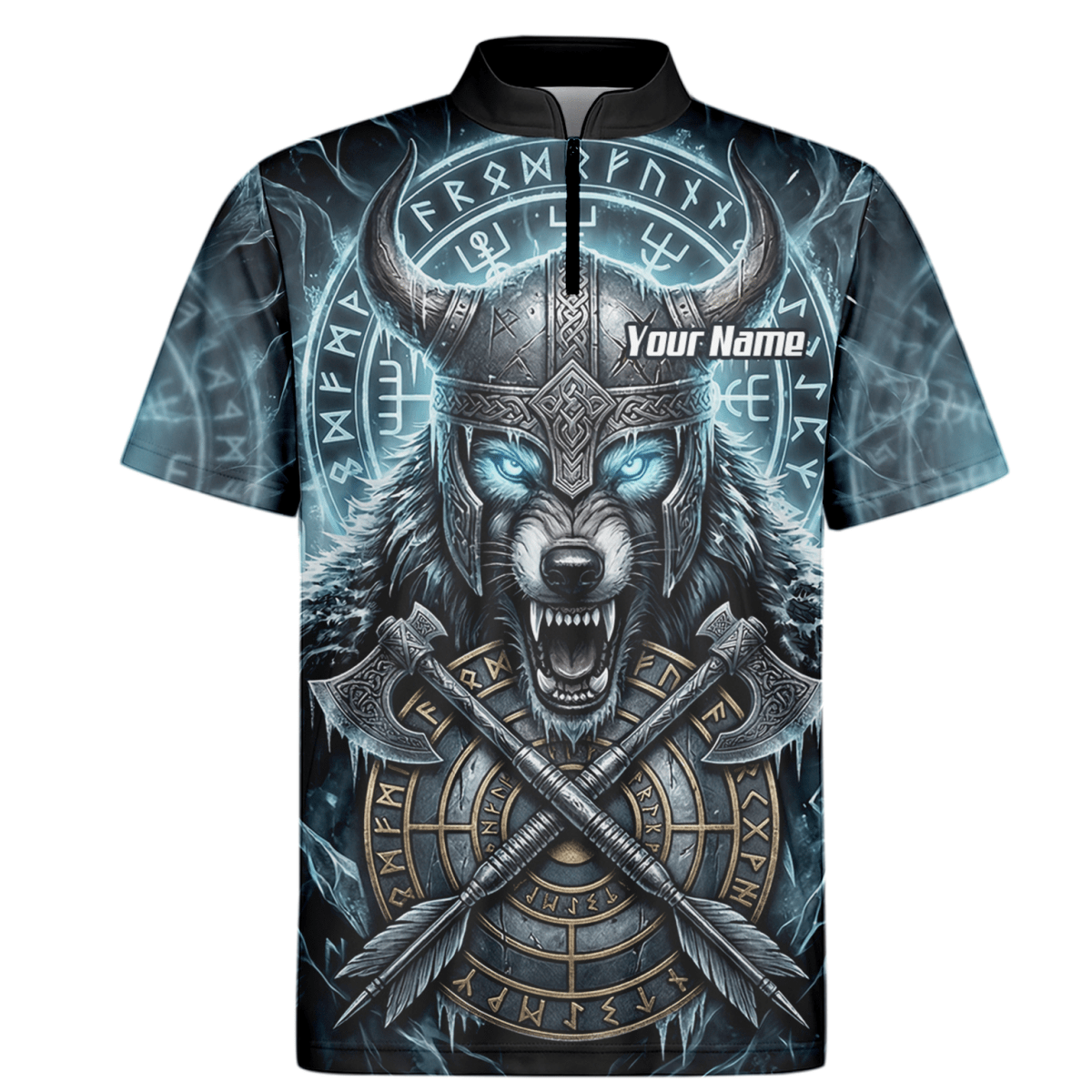 Dart Trikot Herren – Wikinger Wolf & Runen – Blau Schwarz personalisierbar N8517 - Outfitsuche