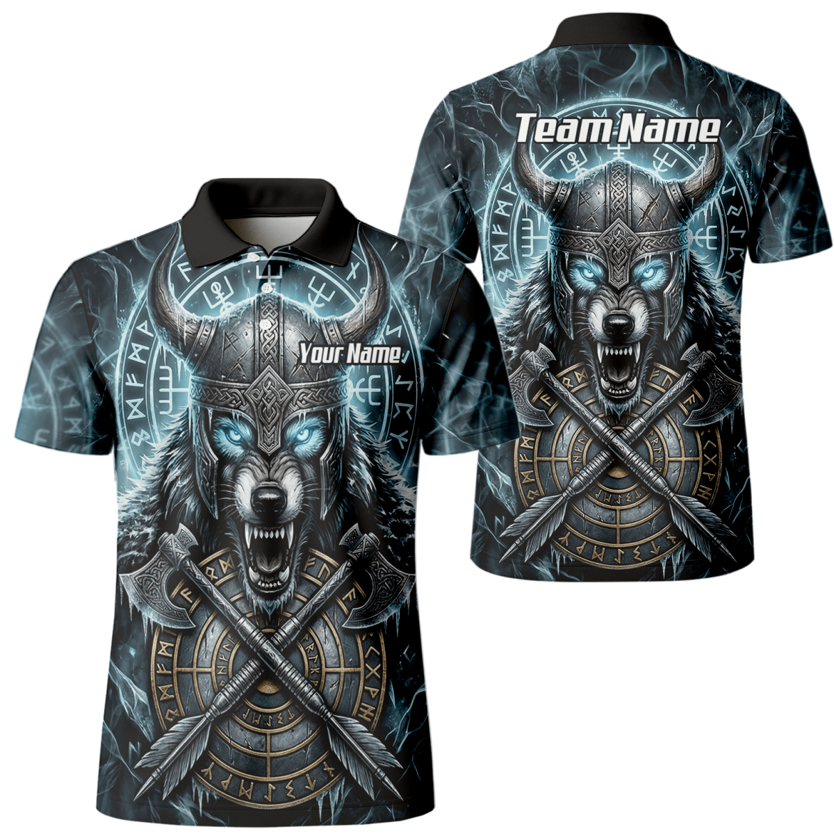 Dart Trikot Herren – Wikinger Wolf & Runen – Blau Schwarz personalisierbar N8517 - Outfitsuche