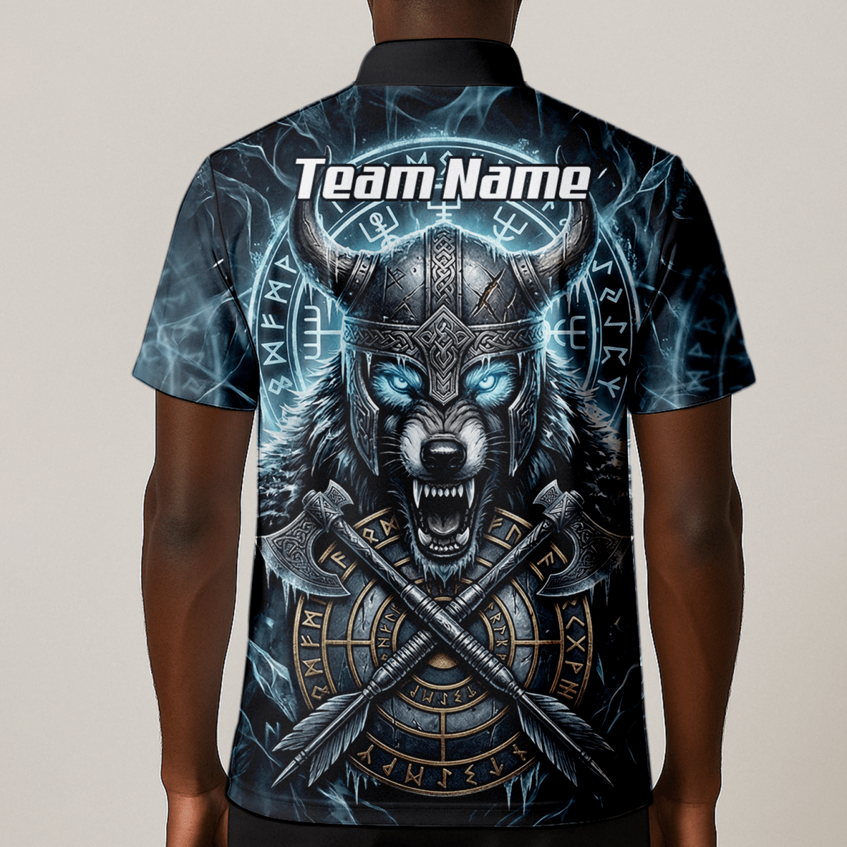 Dart Trikot Herren – Wikinger Wolf & Runen – Blau Schwarz personalisierbar N8517 - Outfitsuche