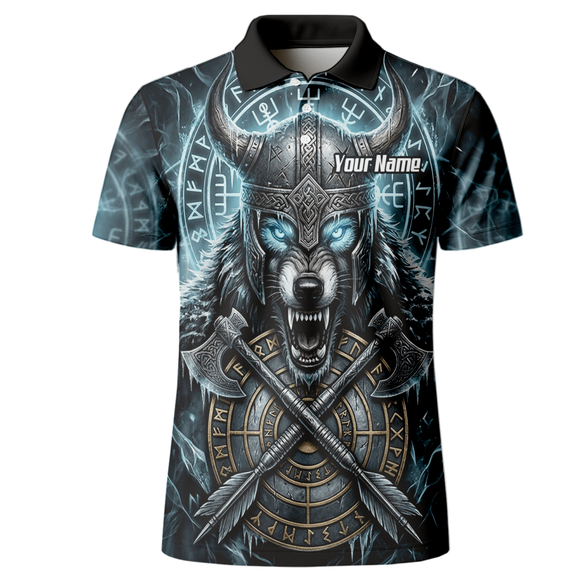 Dart Trikot Herren – Wikinger Wolf & Runen – Blau Schwarz personalisierbar N8517 - Outfitsuche