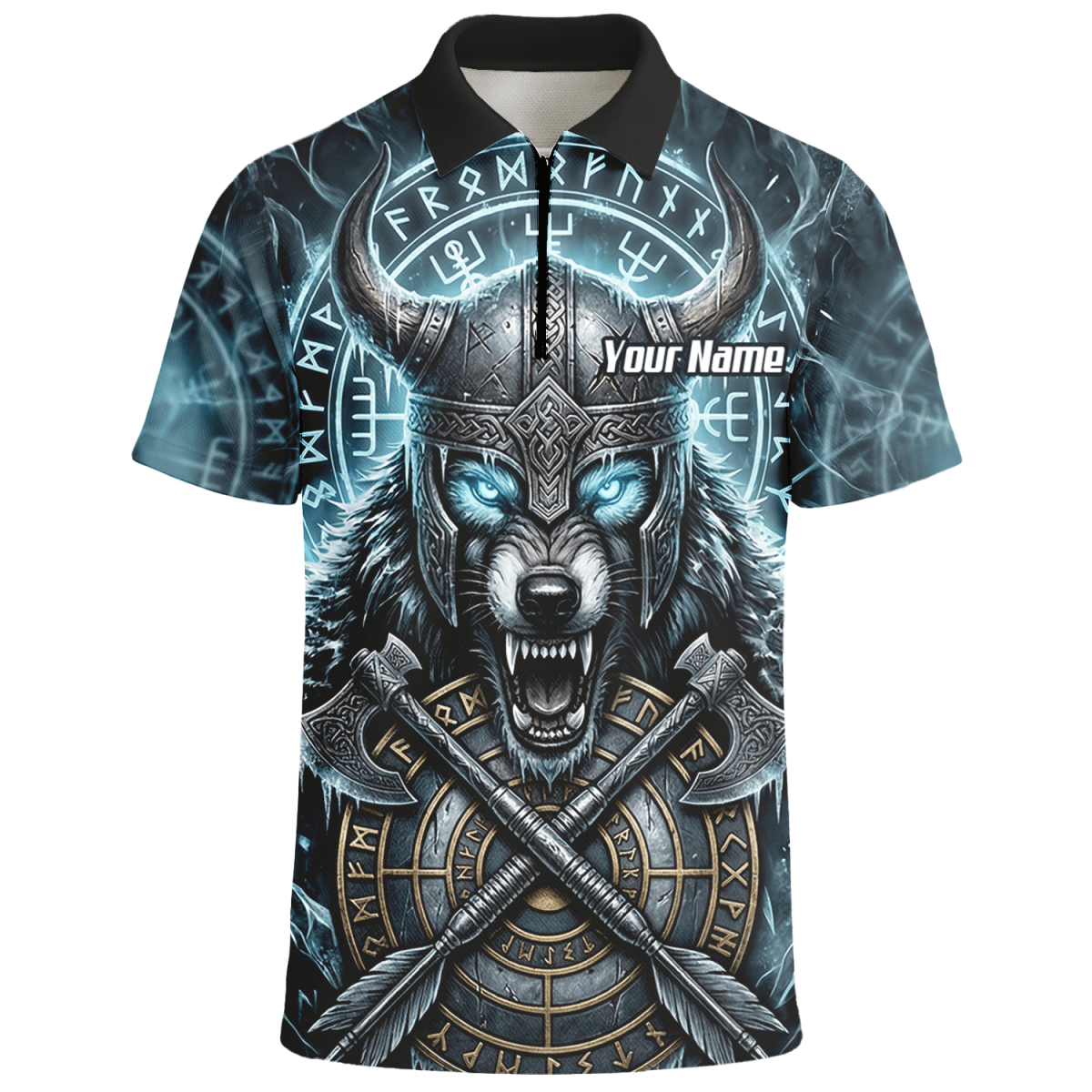 Dart Trikot Herren – Wikinger Wolf & Runen – Blau Schwarz personalisierbar N8517 - Outfitsuche