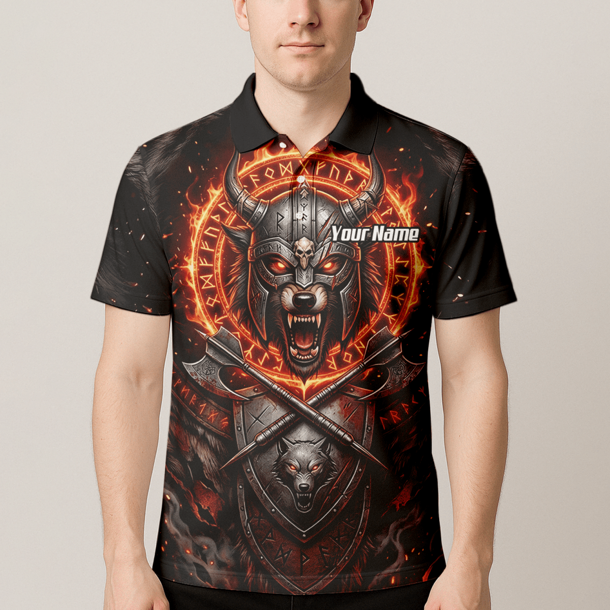 Dart Trikot Herren – Wikinger Wolf & Runen – Schwarz Orange Feuer E8296 - Outfitsuche