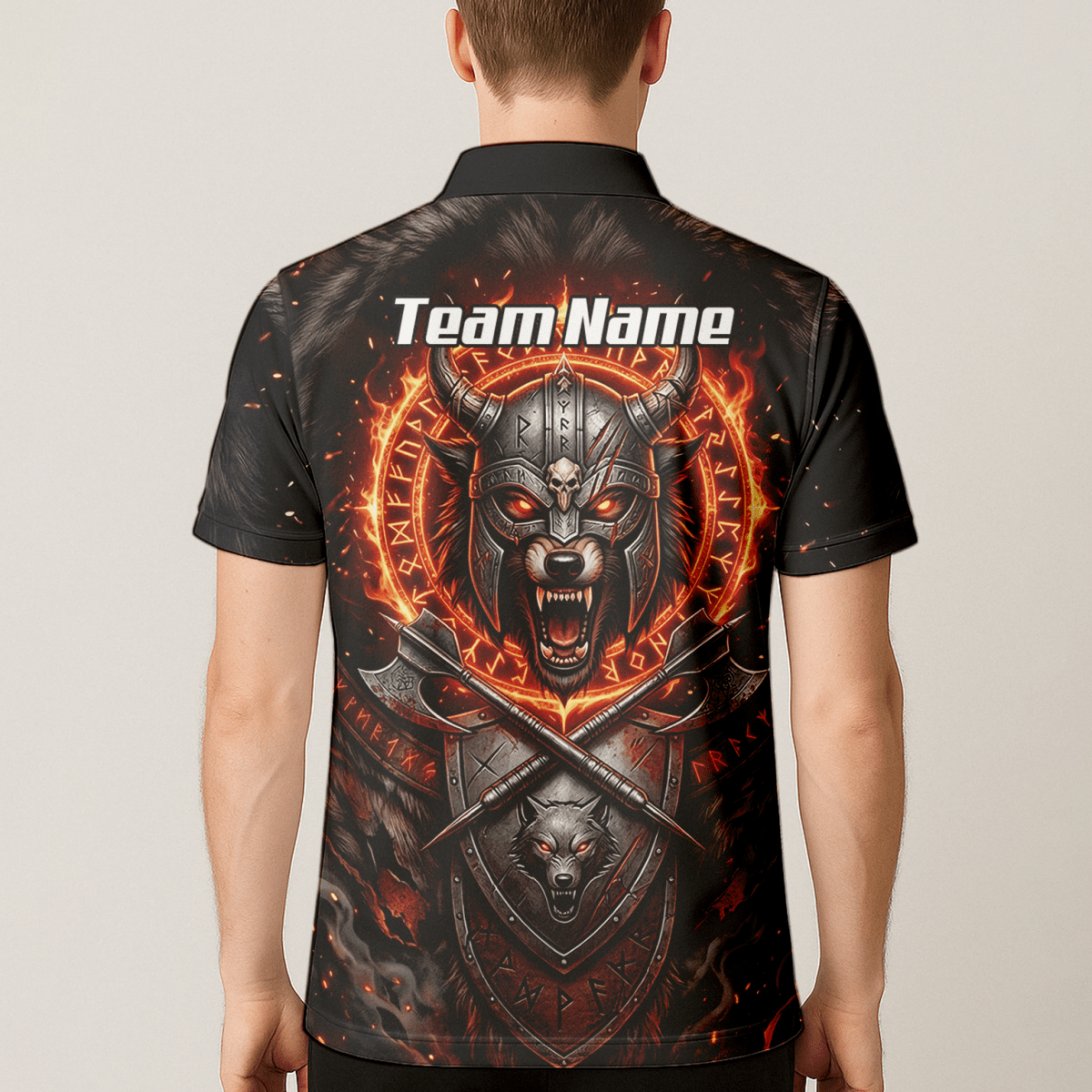 Dart Trikot Herren – Wikinger Wolf & Runen – Schwarz Orange Feuer E8296 - Outfitsuche