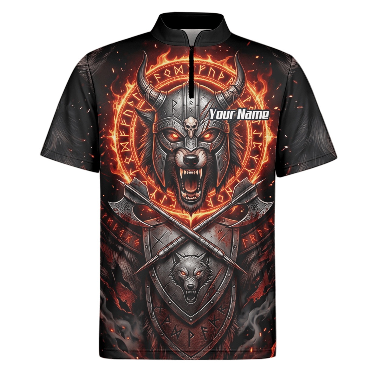 Dart Trikot Herren – Wikinger Wolf & Runen – Schwarz Orange Feuer E8296 - Outfitsuche