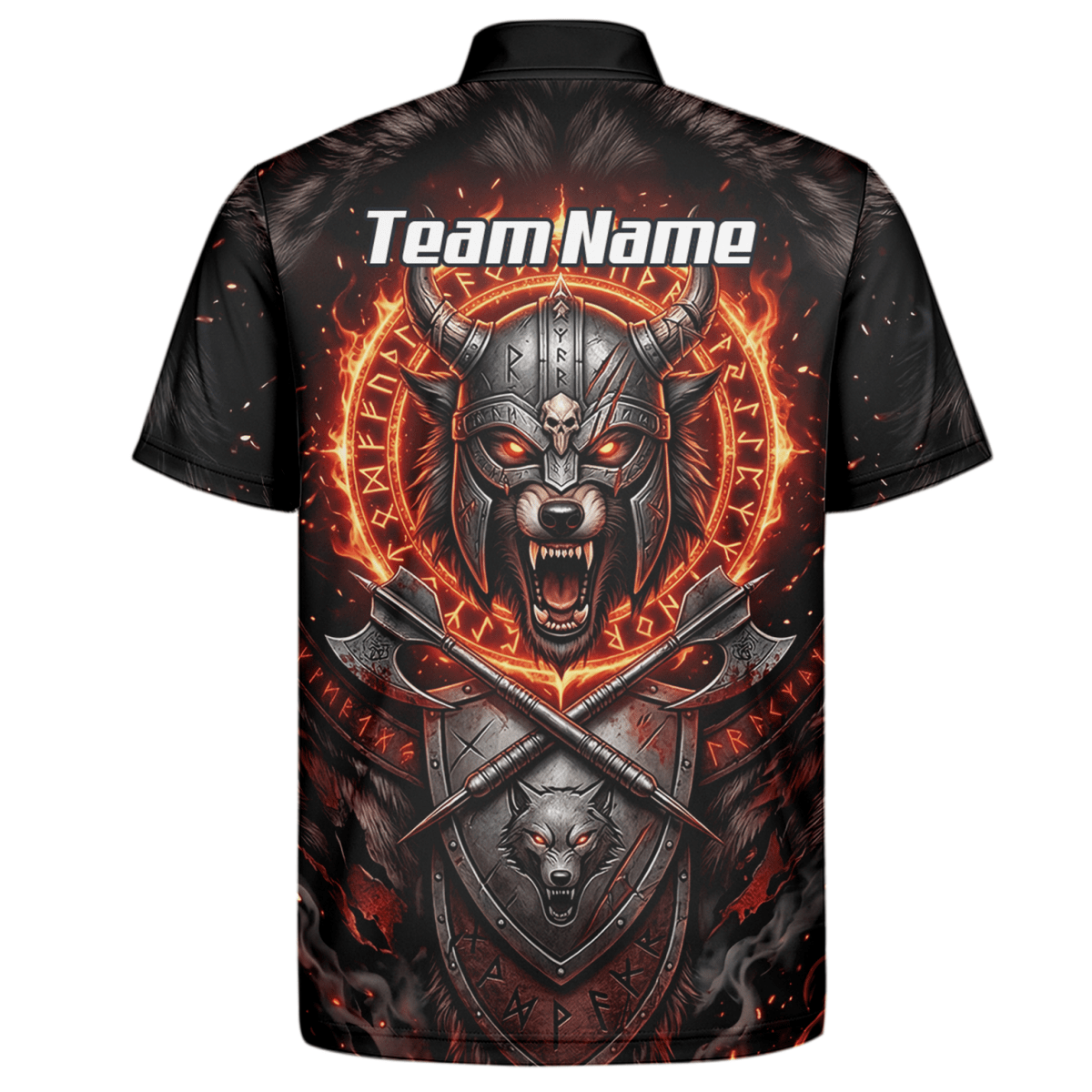 Dart Trikot Herren – Wikinger Wolf & Runen – Schwarz Orange Feuer E8296 - Outfitsuche