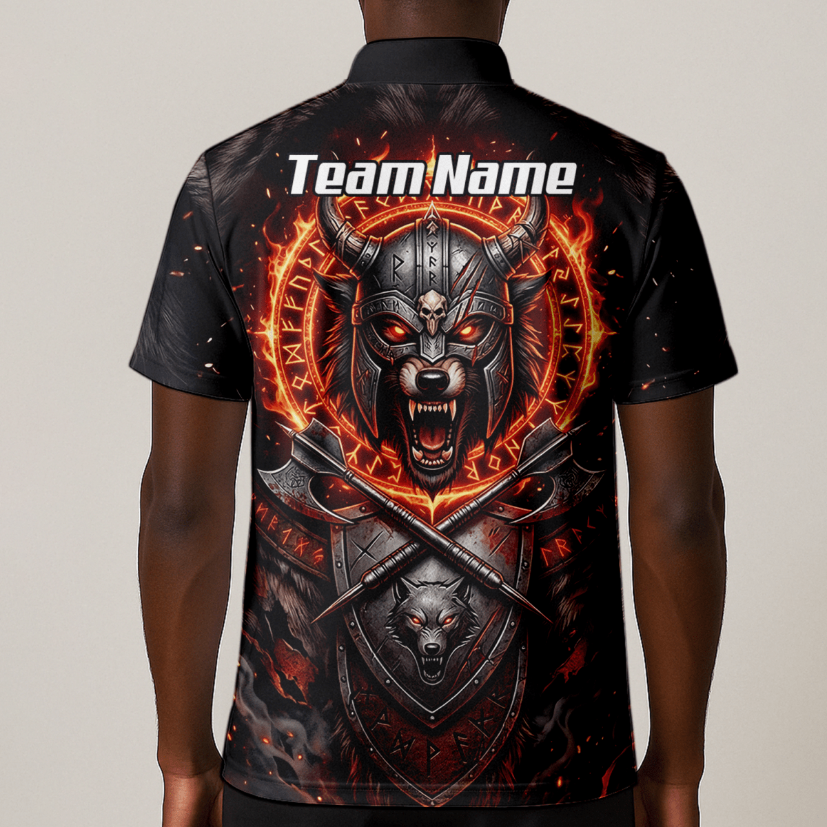 Dart Trikot Herren – Wikinger Wolf & Runen – Schwarz Orange Feuer E8296 - Outfitsuche