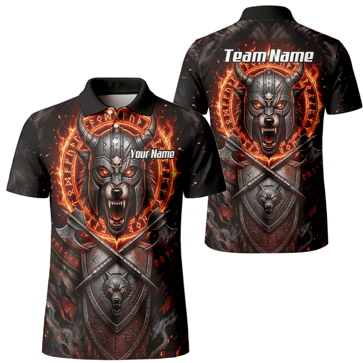 Dart Trikot Herren – Wikinger Wolf & Runen – Schwarz Orange Feuer E8296 - Outfitsuche