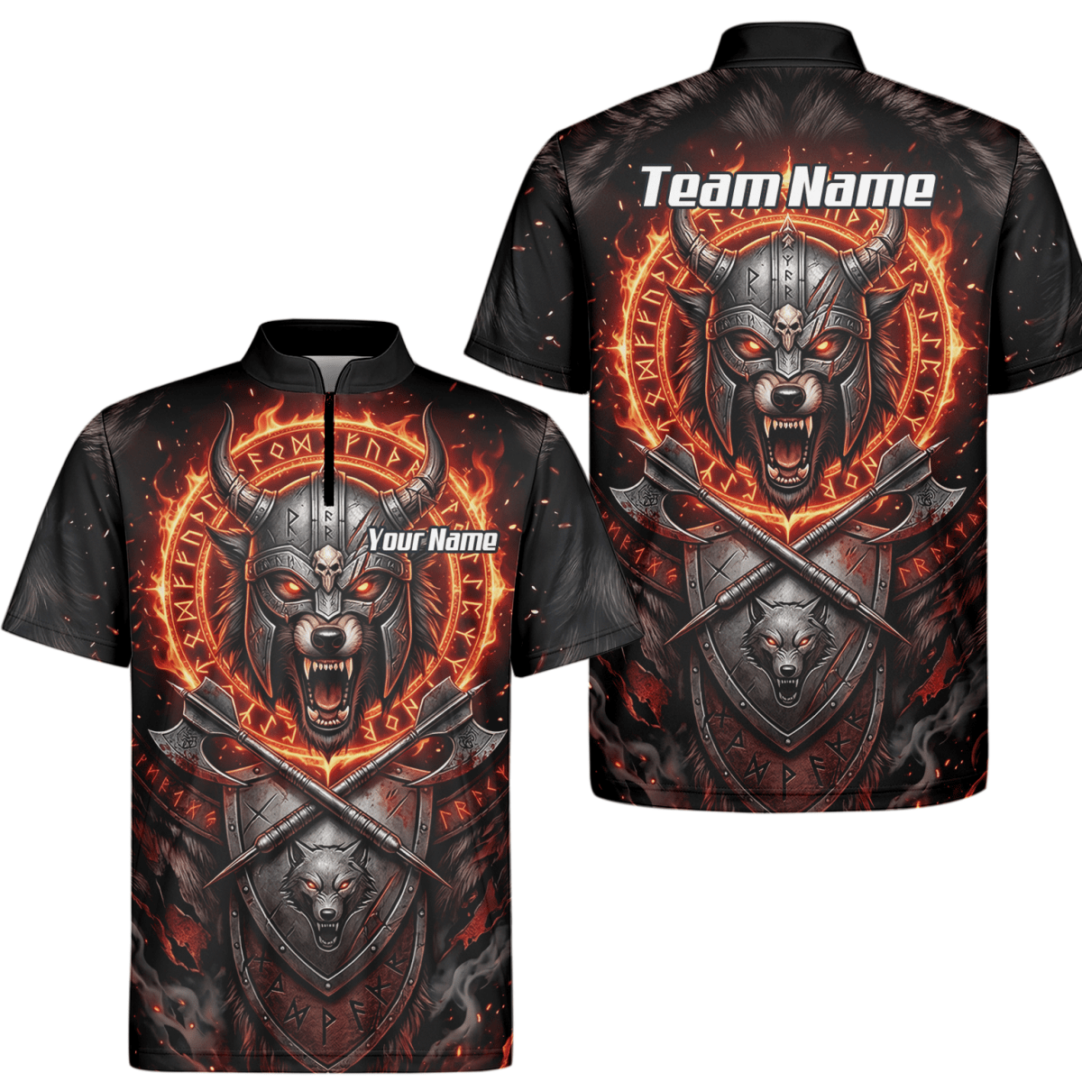 Dart Trikot Herren – Wikinger Wolf & Runen – Schwarz Orange Feuer E8296 - Outfitsuche