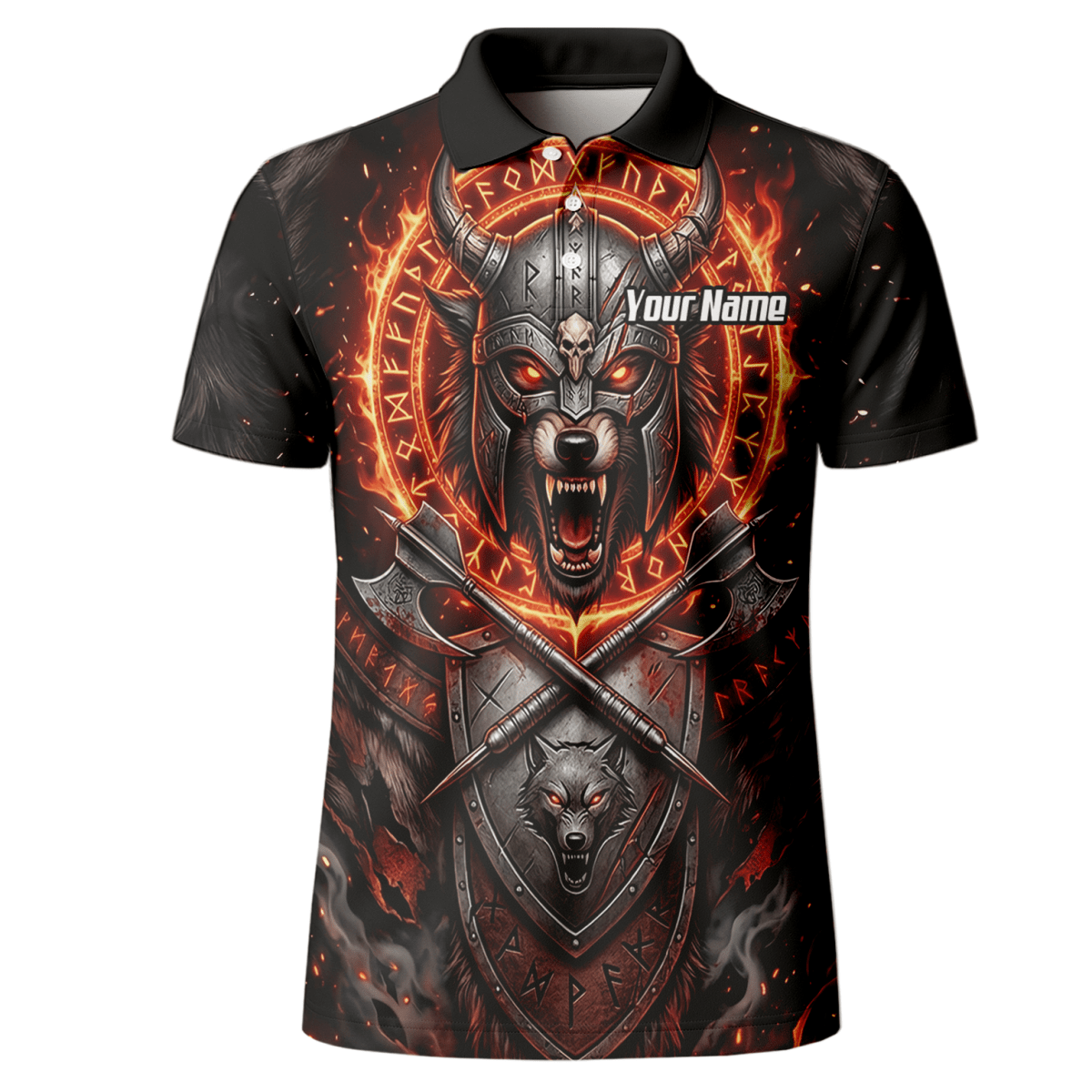 Dart Trikot Herren – Wikinger Wolf & Runen – Schwarz Orange Feuer E8296 - Outfitsuche