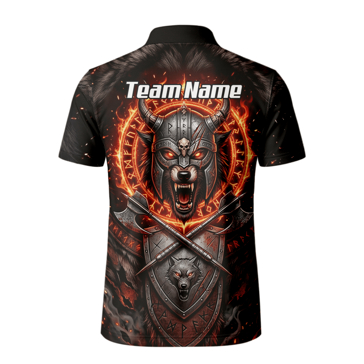 Dart Trikot Herren – Wikinger Wolf & Runen – Schwarz Orange Feuer E8296 - Outfitsuche