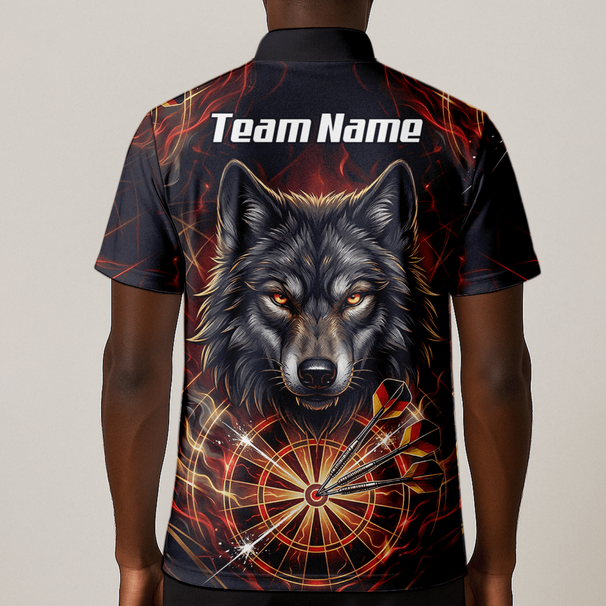 Dart Trikot Herren – Wolf & Dartboard Motiv Schwarz Rot Flammen X2698 - Outfitsuche