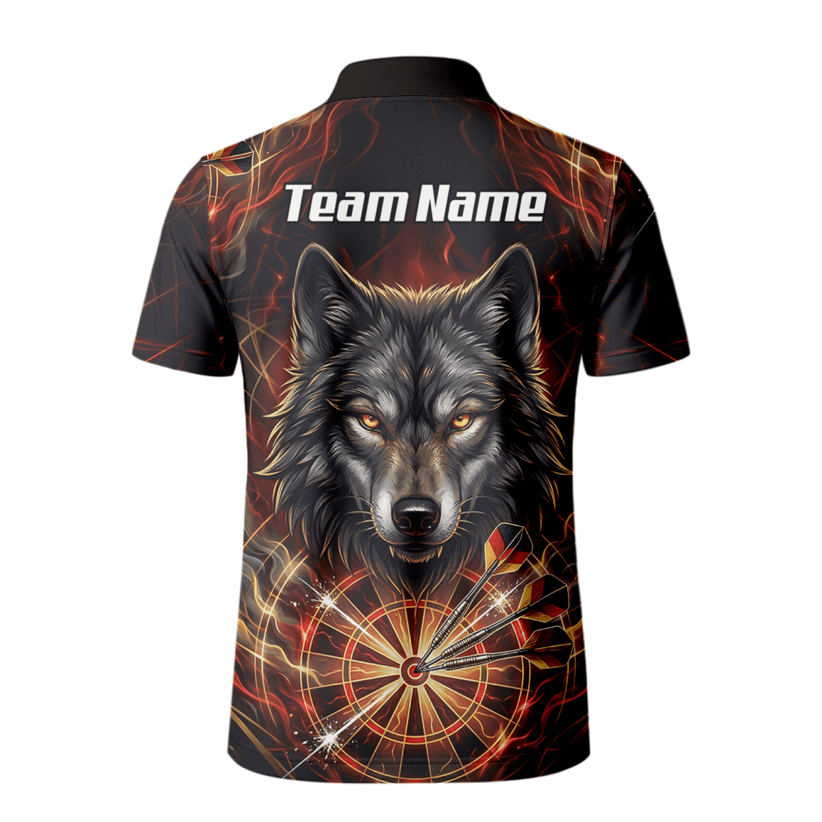 Dart Trikot Herren – Wolf & Dartboard Motiv Schwarz Rot Flammen X2698 - Outfitsuche
