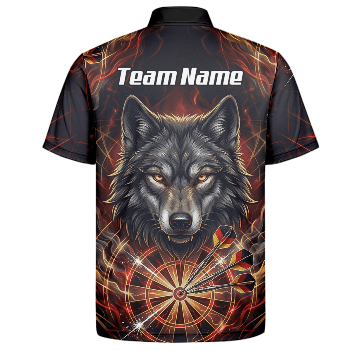 Dart Trikot Herren – Wolf & Dartboard Motiv Schwarz Rot Flammen X2698 - Outfitsuche