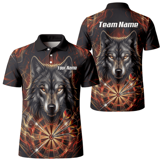 Dart Trikot Herren – Wolf & Dartboard Motiv Schwarz Rot Flammen X2698 - Outfitsuche