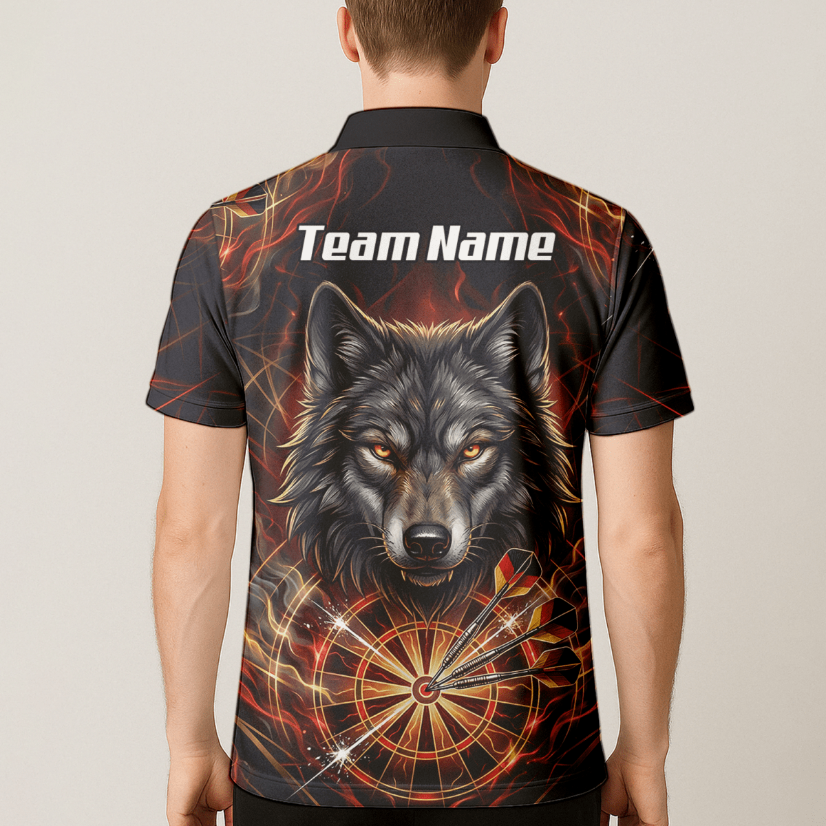 Dart Trikot Herren – Wolf & Dartboard Motiv Schwarz Rot Flammen X2698 - Outfitsuche