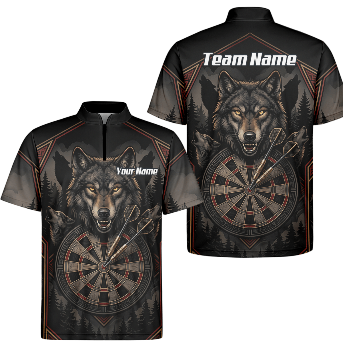 Dart Trikot Herren – Wolf Motiv Schwarz Grau Personalisierbar G4991 - Outfitsuche