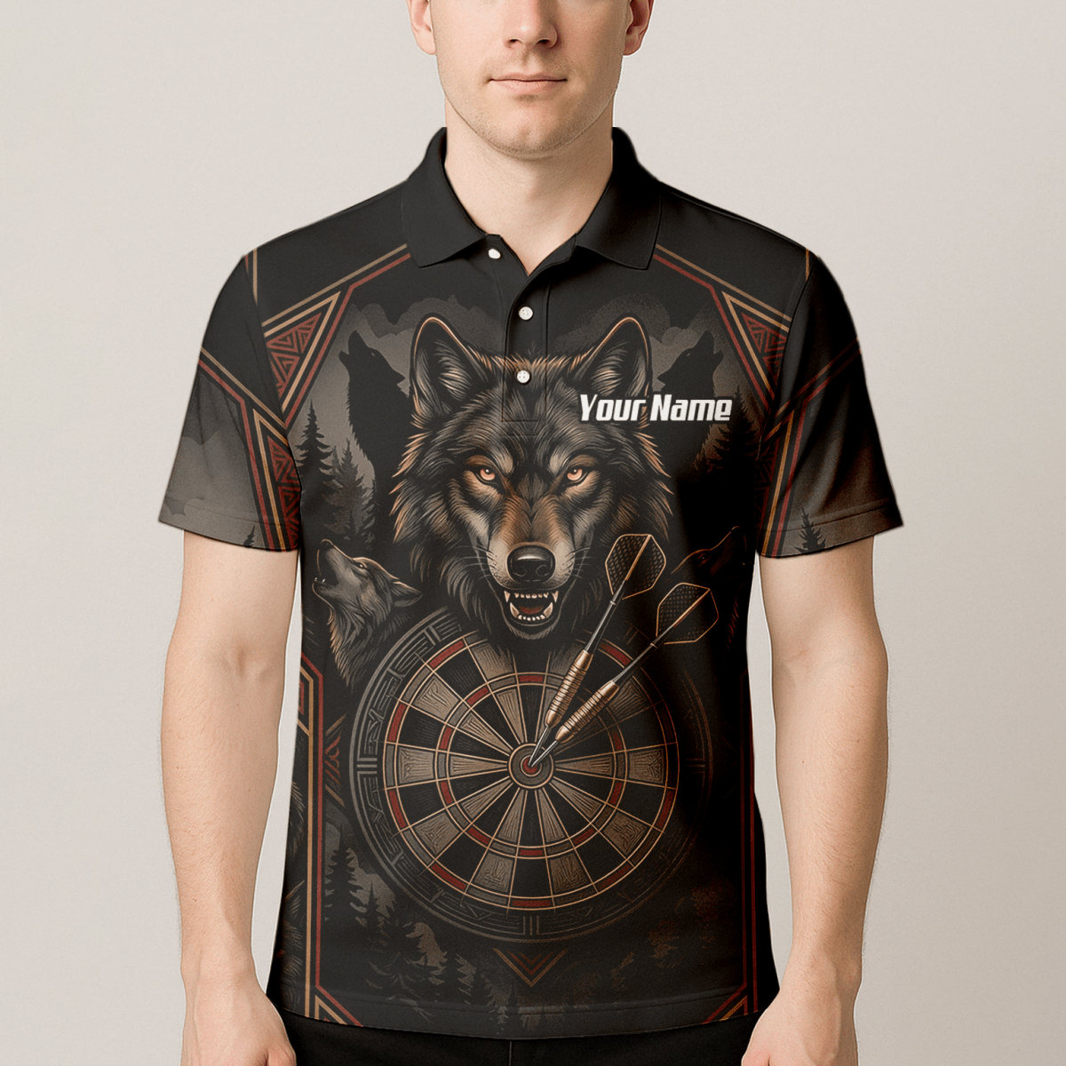 Dart Trikot Herren – Wolf Motiv Schwarz Grau Personalisierbar G4991 - Outfitsuche