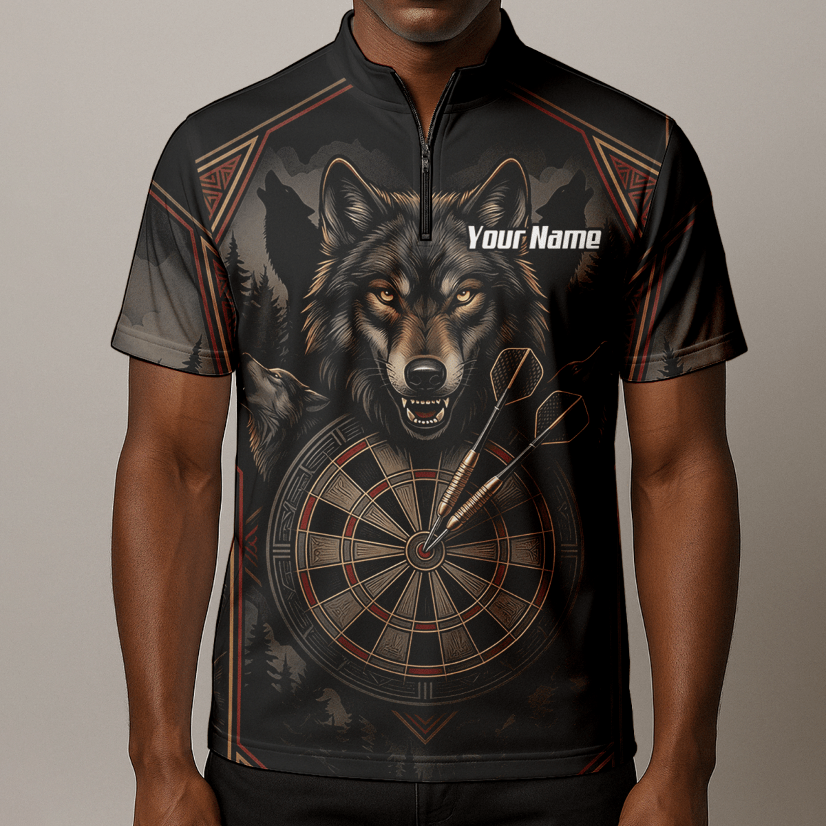 Dart Trikot Herren – Wolf Motiv Schwarz Grau Personalisierbar G4991 - Outfitsuche