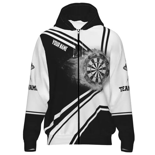 Dart Zipper Hoodie in Schwarz und Weiß mit feurigem Design H7289 - Outfitsuche