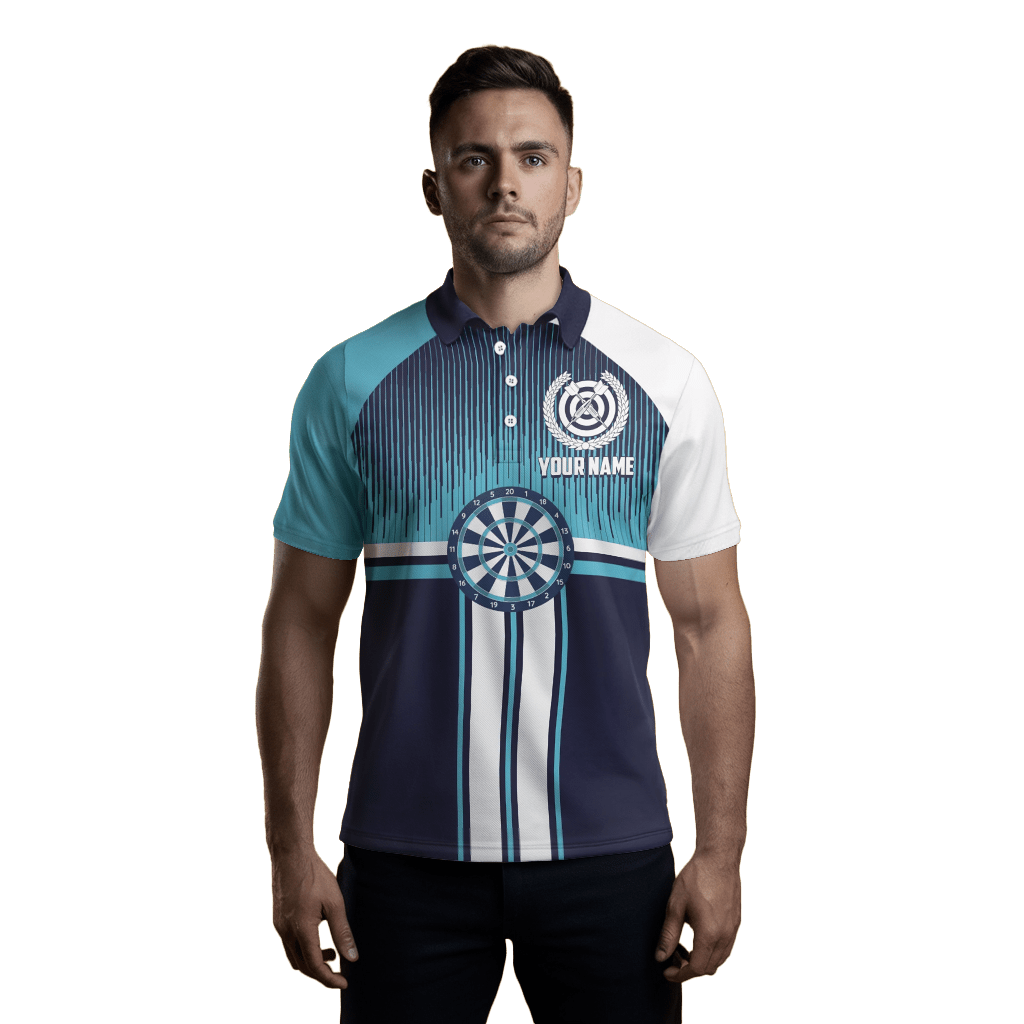 Dartboard Herren - Poloshirt, blau - weiß, Darts - Trikot K145 - Outfitsuche