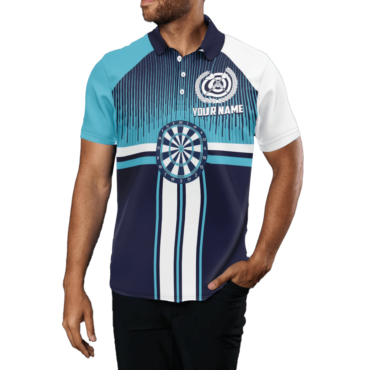 Dartboard Herren - Poloshirt, blau - weiß, Darts - Trikot K145 - Outfitsuche