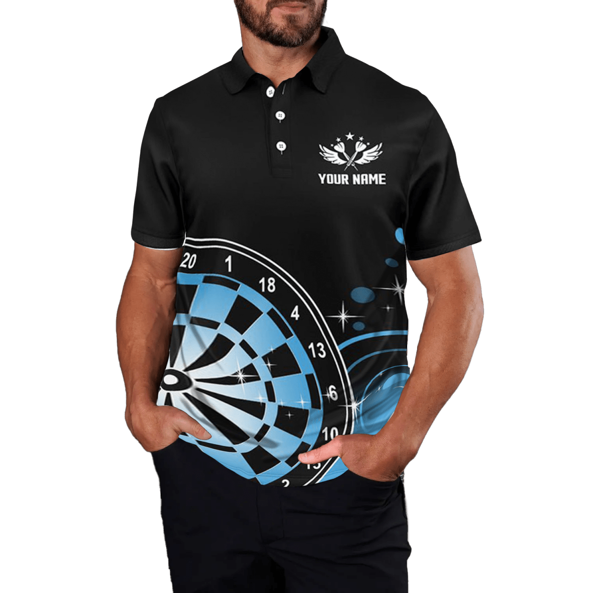 Darts Flügel Schwarz Blau Herren Polo Shirt L1242 - Outfitsuche