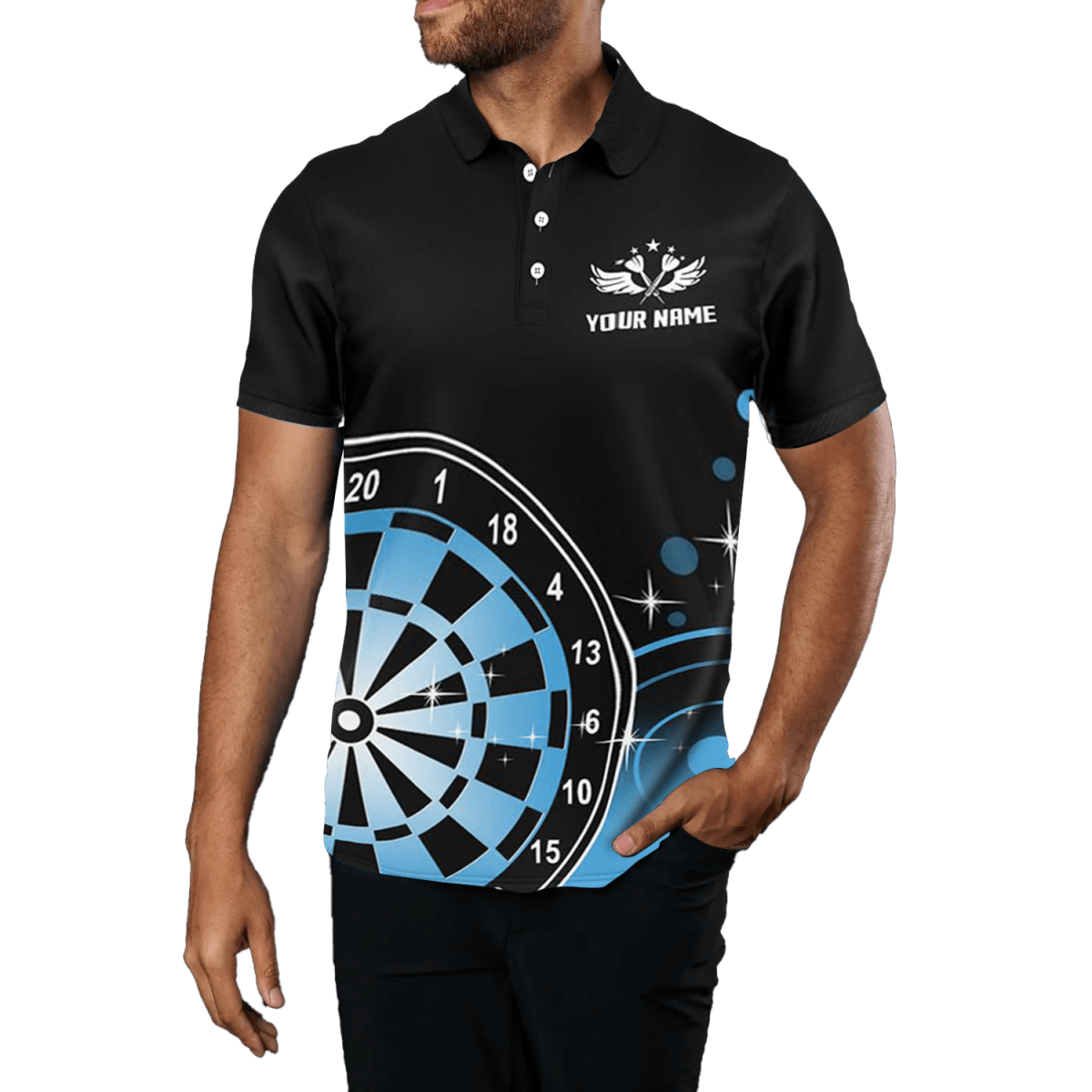 Darts Flügel Schwarz Blau Herren Polo Shirt L1242 - Outfitsuche