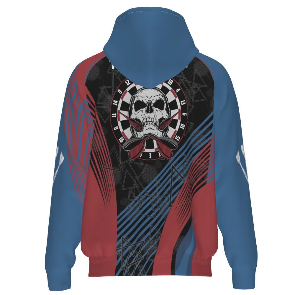 Darts Kapuzenpullover in Blau und Rot mit Totenkopf - Design – Perfekt für Darts - Fans! Z305 - Outfitsuche