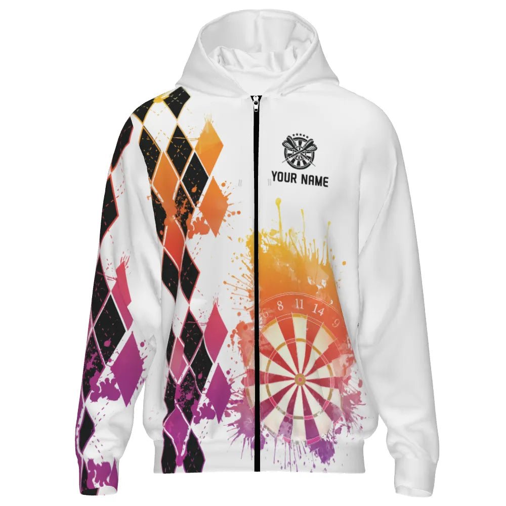 Darts Kapuzenpullover mit lebhaftem Aquarell - Rautenmuster - Ideal für Spieler und Fans! A370 - Outfitsuche