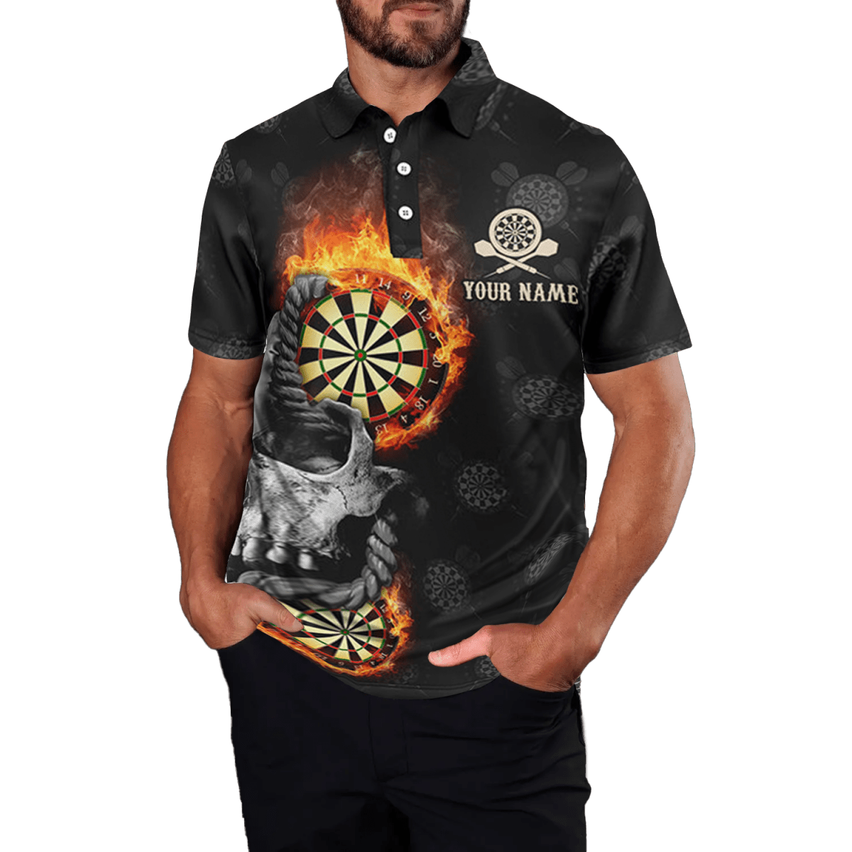 Darts Polo Shirt für Herren, Flammen Totenkopf Design, verrücktes Trikot in Schwarz J2483 - Outfitsuche