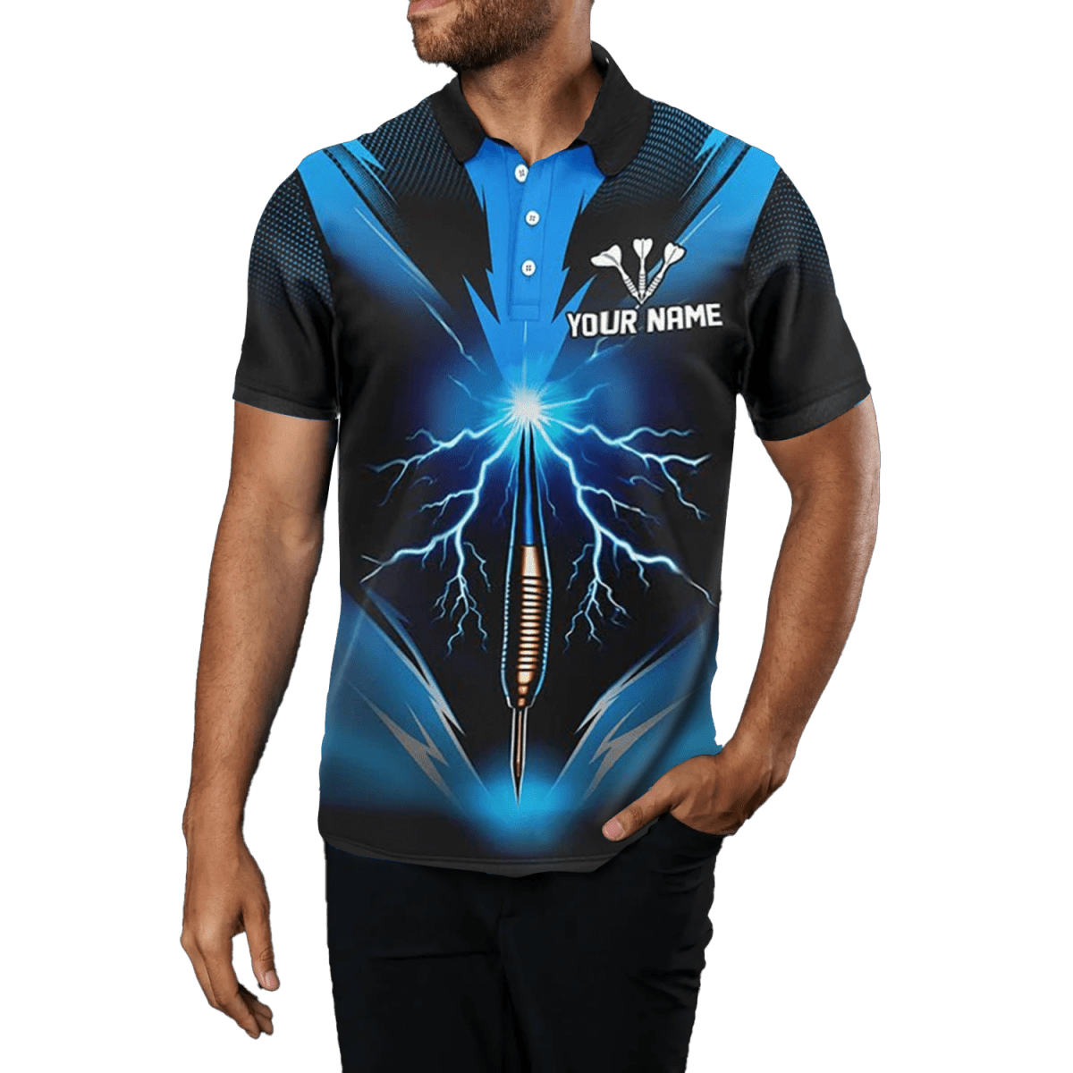 Darts Polo Shirt Herren | Blauer Blitz | Dart Trikot | L1373 - Outfitsuche