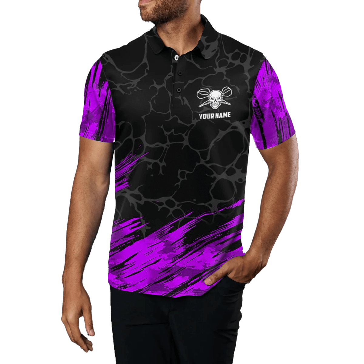 Darts Polo Shirt Herren Lila/Schwarz 3D Totenkopf (F916) F916 - lila - Outfitsuche