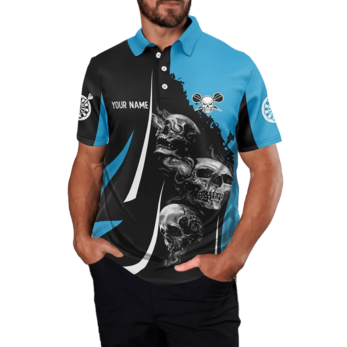 Darts Polo Shirt Herren Totenkopf schwarz - blau J898 - Outfitsuche