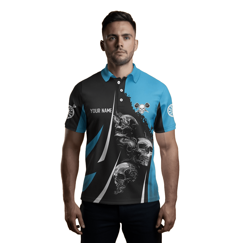 Darts Polo Shirt Herren Totenkopf schwarz - blau J898 - Outfitsuche