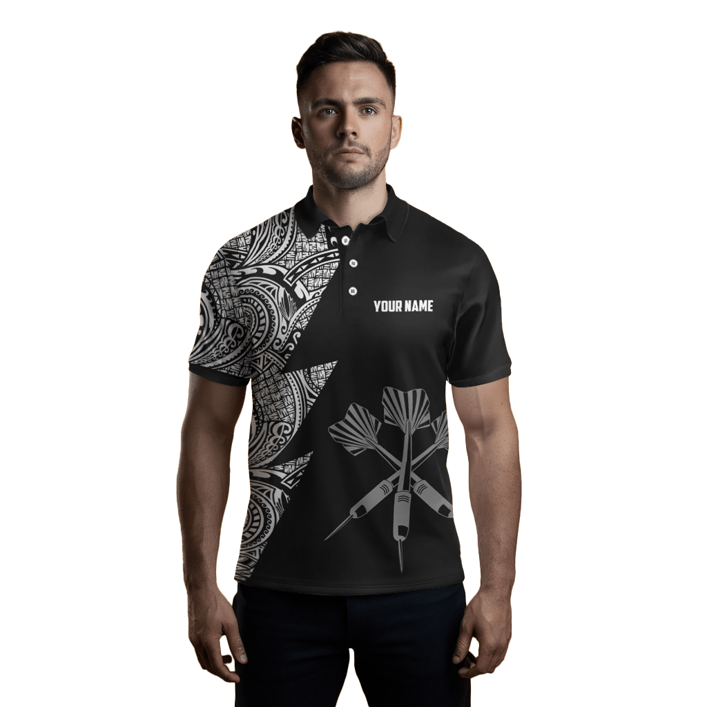 Darts Polo Shirt Schwarz - Weiß mit Blitz - Tribal - Muster, Herren D896 - Outfitsuche