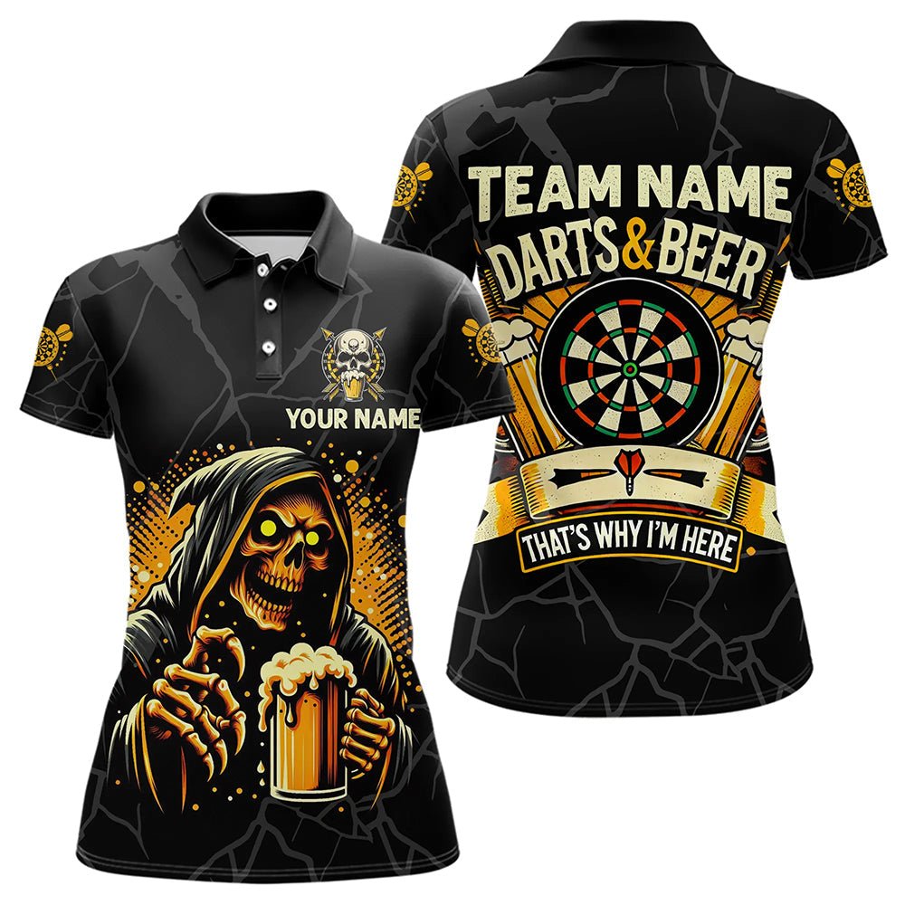Darts und Bier, deshalb bin ich hier - Personalisierte Darts Polo - Shirts mit Totenkopf - Motiv T3461 - Outfitsuche
