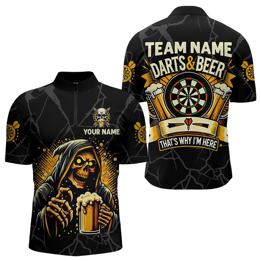 Darts und Bier, deshalb bin ich hier - Personalisierte Darts Polo - Shirts mit Totenkopf - Motiv T3461 - Outfitsuche