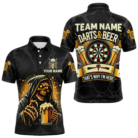 Darts und Bier, deshalb bin ich hier - Personalisierte Darts Polo - Shirts mit Totenkopf - Motiv T3461 - Outfitsuche