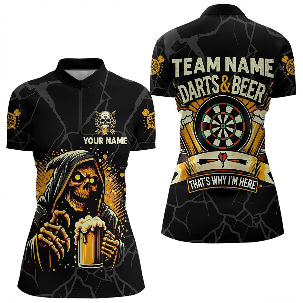 Darts und Bier, deshalb bin ich hier - Personalisierte Darts Polo - Shirts mit Totenkopf - Motiv T3461 - Outfitsuche