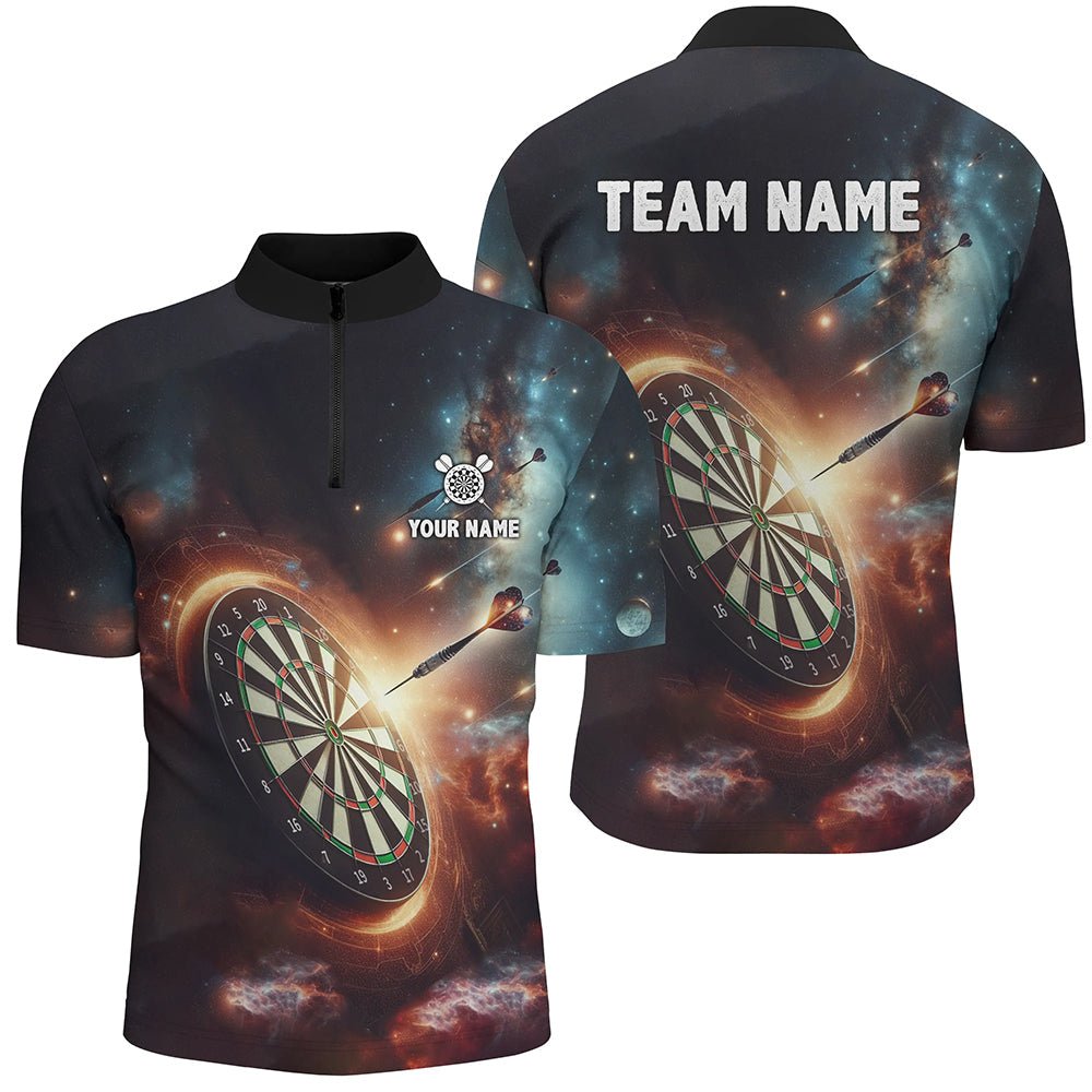 Dartshirt für Herren mit 3D-Galaxie-Druck | Personalisiertes Darts-Polo-Shirt | Hochwertiges Material | Individuelle Gestaltungsoptionen | L1357 - Outfitsuche