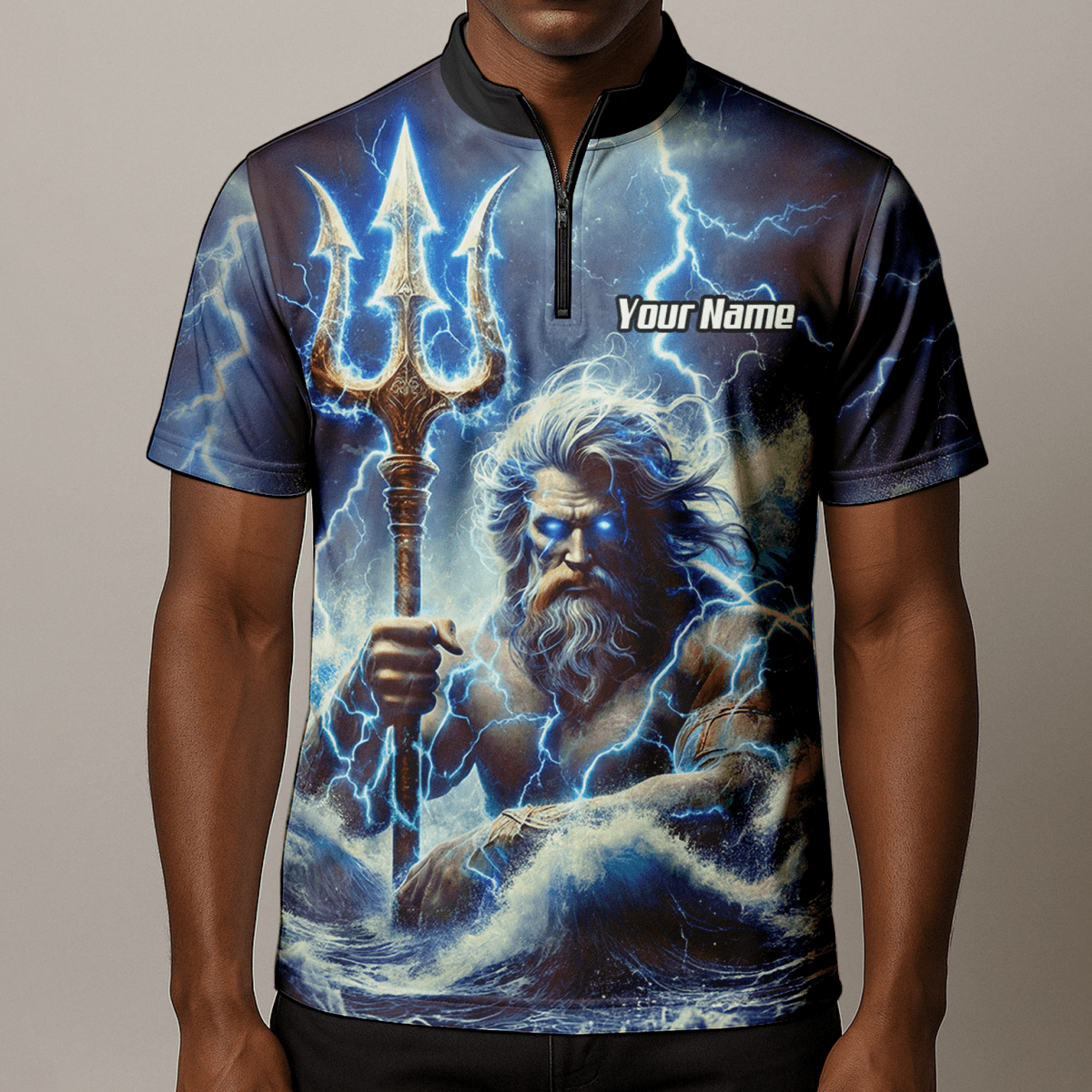 Dartshirt Herren personalisiert – Motiv Poseidon Gott der Meere, Blau P9182 - Outfitsuche